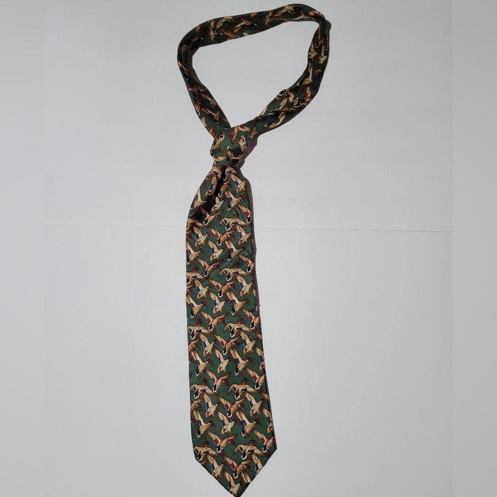 Tie Rack Hydro Green With Mallards AOP Mens Preppy Novelty Tie